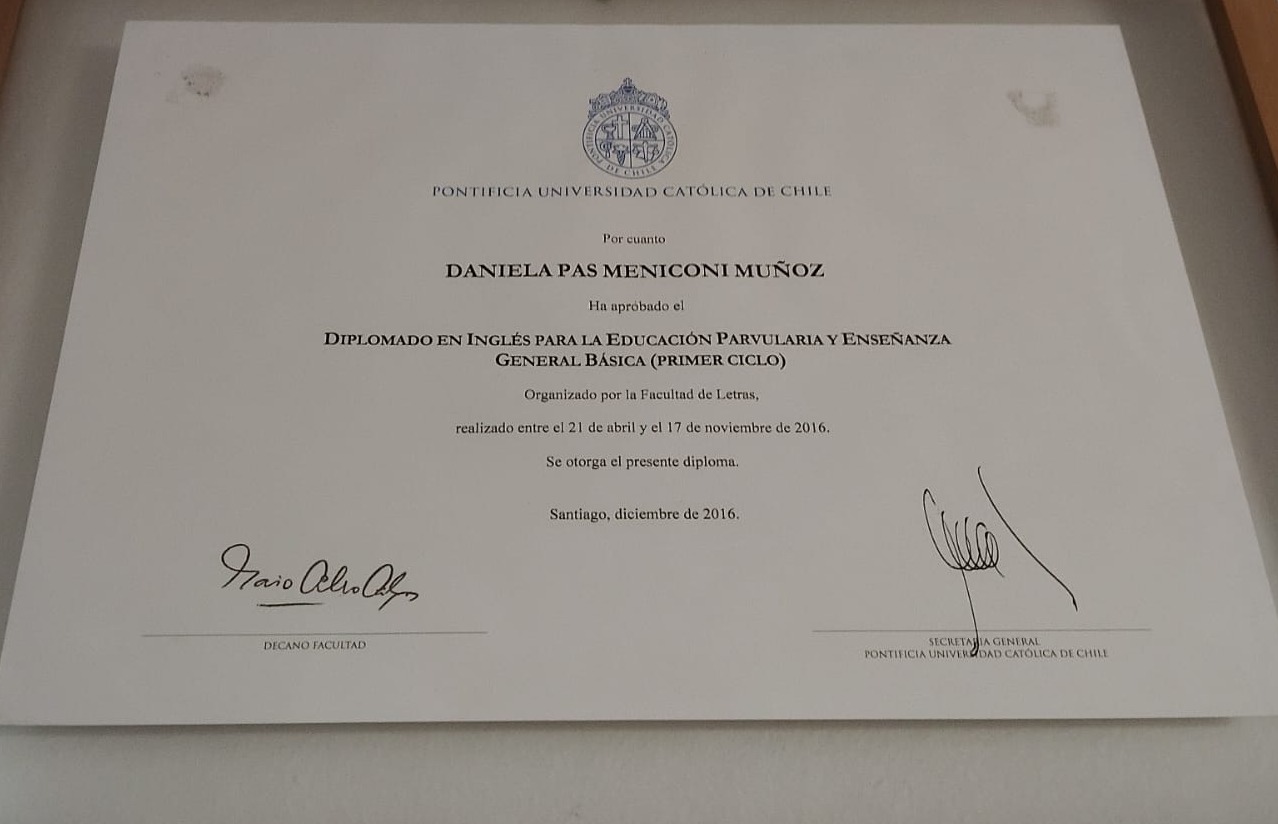 Diplomado en Inglés para la Educación Parvularia, PUC Facultad de Letras, 2016